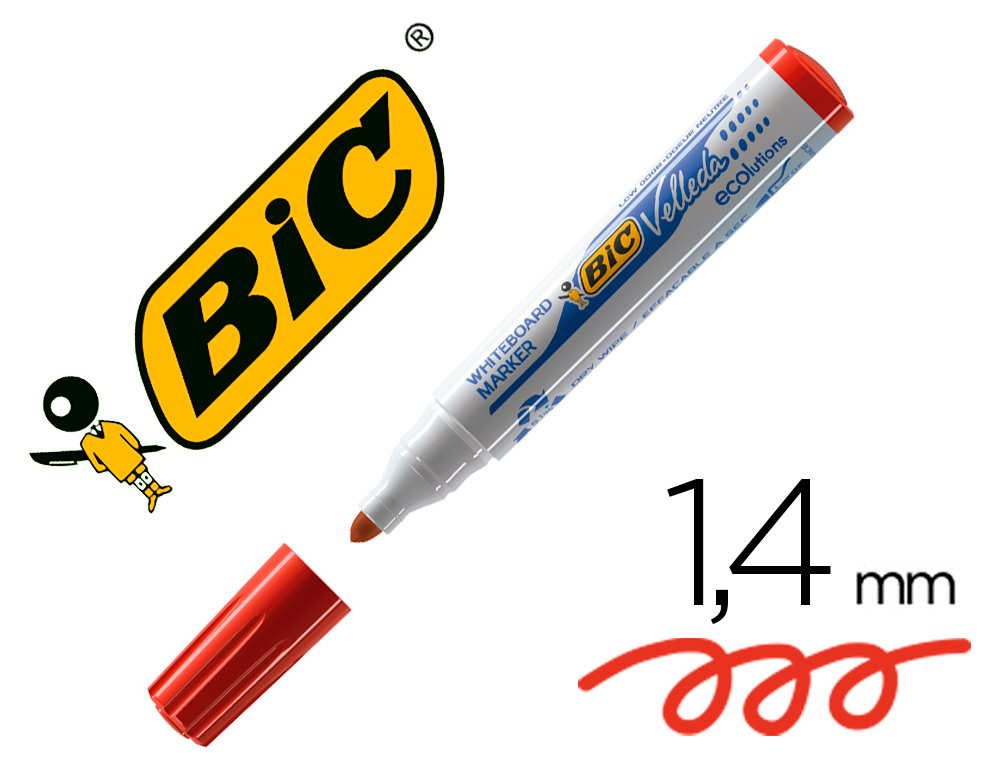 MARCADOR BIC VELLEDA PARA QUADRO BRANCO COR VERMELHO PONTA REDONDA 1,3 MM