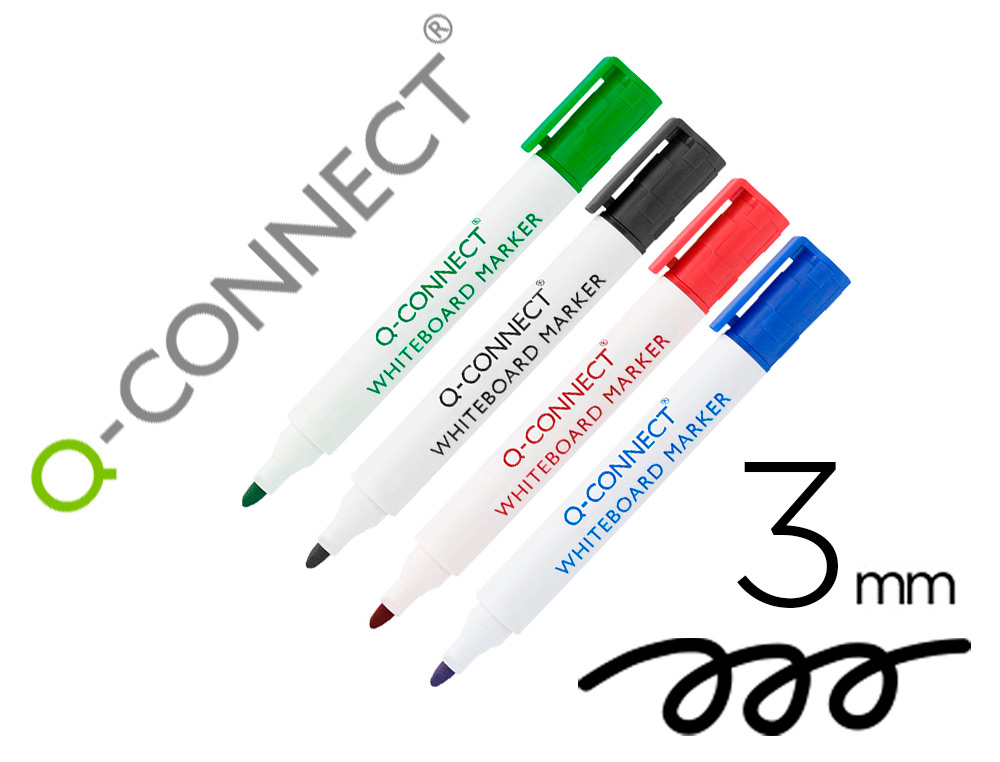 MARCADOR Q-CONNECT QUADRO BRANCO 10 CORES SORTIDAS PONTA REDONDA 3.0 MM