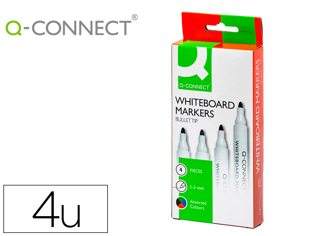 MARCADOR Q-CONNECT QUADRO BRANCO 4 CORES SORTIDAS PONTA REDONDA 3.0 MM